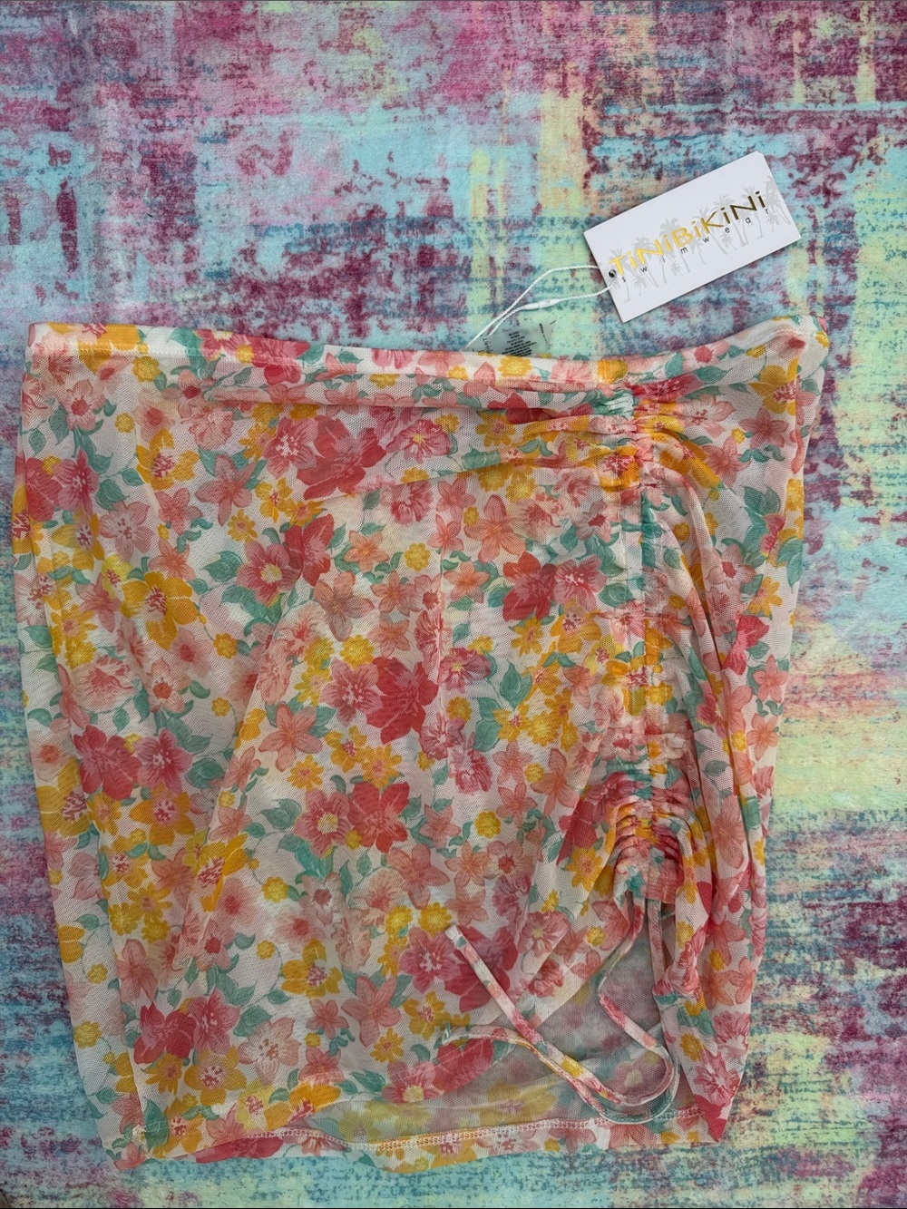 TiniBikini Floral Mesh Sarong in Coral, Yellow & Mint